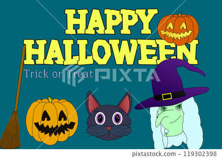 Happy Halloween Witch and Pumpkin Scene 119302398