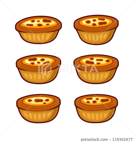 Traditional Portuguese Dessert Set. Pastry Pastel de Nata or Pasteis de Belem on White Background. Vector 119302677