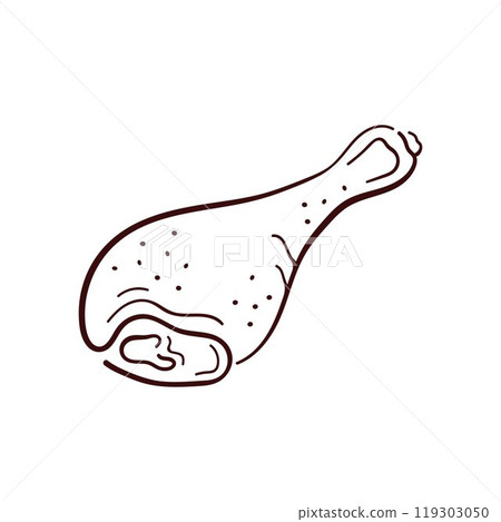 Chicken drumsticks logo in line art style. Raw or cooked legs of poultry with meat, bone and skin. Design for butchers shop, farm market, restaurant menu. Isolated on a white background. 119303050