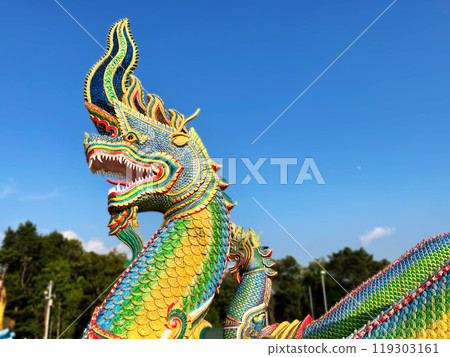 Naga King with Buddha Statue Beautiful Naga Statue, chinese dragon statue in temple, Thai dragon or serpent king statue 119303161