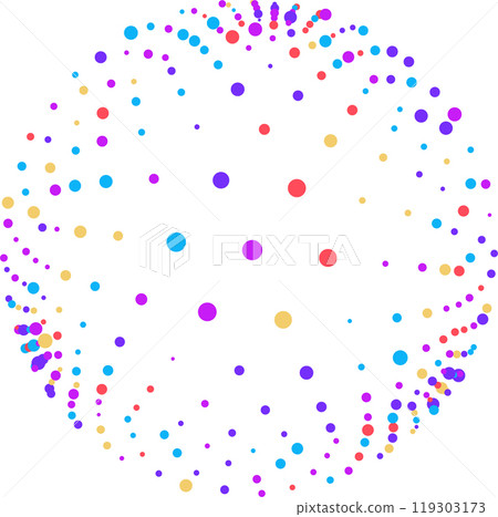 Colorful dots of various sizes are forming a sphere shape on a white background. Vector illustration 119303173