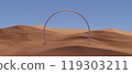 3d render illustration A large, curved structure is in the middle of a desert 119303211