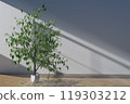 A3d render illustration potted plant sits in a white pot on a wooden floor in a room with a white wall 119303212