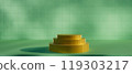 3d render illustration A gold podium is on a green background 119303217