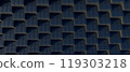 3d render illustration A close up of a black and white image of a building with a lot of black squares 119303218