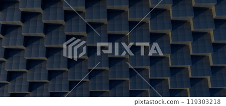 3d render illustration A close up of a black and white image of a building with a lot of black squares 3d render illustration A close up of a black and white image of a building with a lot of black squares 119303218