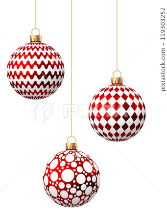 Red   Christmas  ball  with pattern  isolated on white background. 119303252