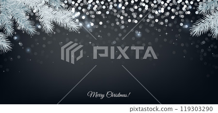 Merry Christmas background with lights, sparkle and spruce branch. 119303290