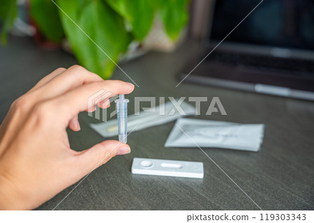 Rapid Antigen Test kit with all needed during swab COVID-19 testing. Coronavirus Self nasal or Home test, Autumn exacerbation of viruses 119303343