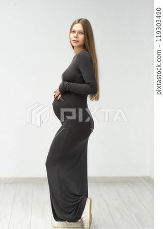 pregnancy tummy dress motherhood girl mother positive black background expectant maternity female pregnancy tummy dress motherhood girl mother positive black background expectant maternity female 119303490