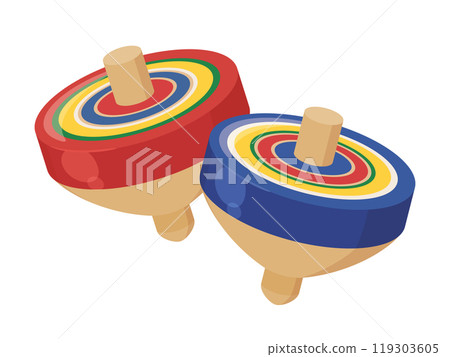 Illustration of two wooden tops lined up 119303605