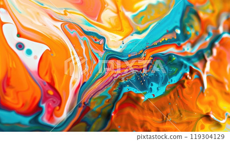 A close up of a colorful painting on a canvas with floral patterns 119304129