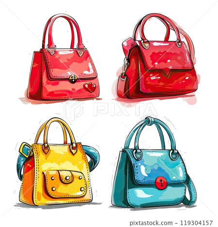 A variety of handbags displayed on a white background 119304157
