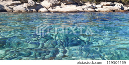 Azure Aegean sea view. Vourvourou village, Diaporos island. North Greece 119304369