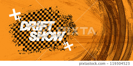 Auto sport grunge banner with tire tracks, drift show, racing, rally 119304523