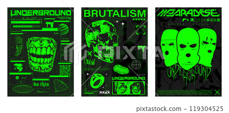 Stylish posters, typography print, t-shirt combining street culture, brutalism, y2k 119304525