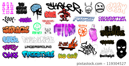 Street graffiti and urban wall, hip hop culture in street art Street graffiti and urban wall, hip hop culture in street art 119304527