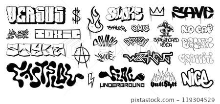 Graffiti street art, urban culture tags, lettering, gothic calligraphy Graffiti street art, urban culture tags, lettering, gothic calligraphy 119304529