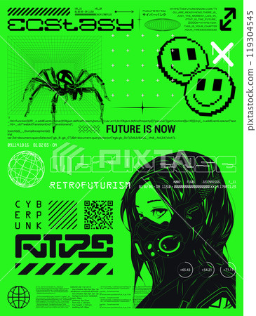 Acid poster in futuristic style with anime girl in cyberpunk style 119304545