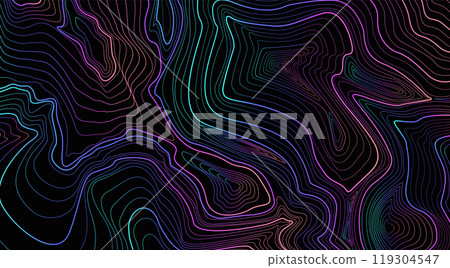 Retrofuturistic contour of a surreal relief map. Pattern featuring glitch and fluid effects 119304547