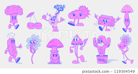 Retro cartoon groovy characters in pink colors 119304549