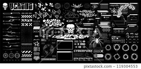 Futuristic typeface graphic in Sci-fi art style, Digital elements  119304553