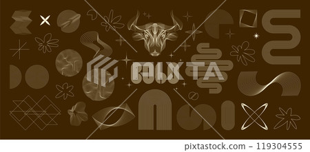 Geometric contours and shapes in boho style. Universal geometric shapes set. Vector graphic assets collection Geometric contours and shapes in boho style. Universal geometric shapes set. Vector graphic assets collection 119304555