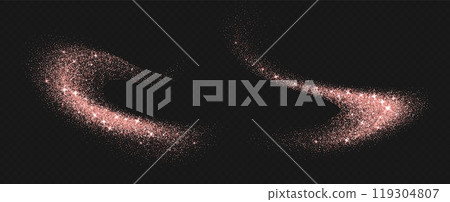 Rose gold glitter splashes, shiny star dust explosion, shimmer spray effect, festive holiday particles 119304807