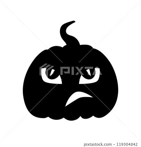 Bored Jack-o-lantern pumpkin face expression silhouette. Halloween party pumpkin carving. Stock vector illustration isolated on white background in flat style. 119304842