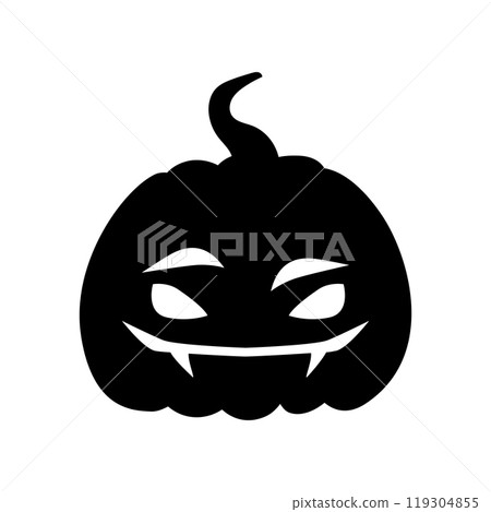 Jack-o-lantern sneaky pumpkin face expression silhouette. Halloween party pumpkin carving. Stock vector illustration isolated on white background in flat style. 119304855