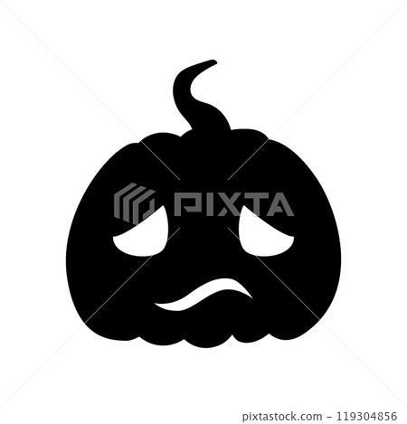 Jack-o-lantern sad pumpkin face expression silhouette. Halloween party pumpkin carving. Stock vector illustration isolated on white background in flat style. Jack-o-lantern sad pumpkin face expression silhouette. Halloween party pumpkin carving. Stock vector illustration isolated on white background in flat style. 119304856