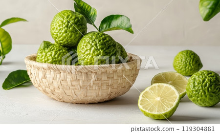 Fresh bergamot in wicker basket 119304881