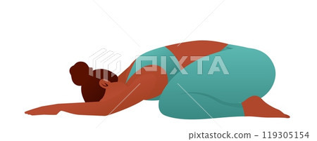 Yogini in Child s Pose Balasana Restorative Yoga Rest Pose Vector Illustration 119305154