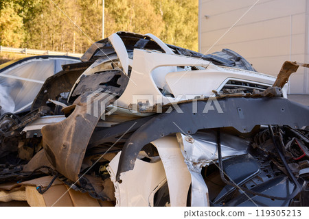 Severe Car Crash Damage Completely Wrecked Vehicles After a Major Collision Incident Severe Car Crash Damage Completely Wrecked Vehicles After a Major Collision Incident 119305213