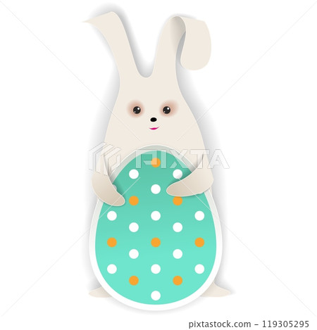 Easter bunny holding egg in paw papercut vector 119305295