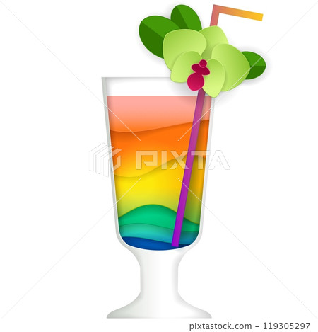 Cocktail in glass with orchid flower vector icon 119305297
