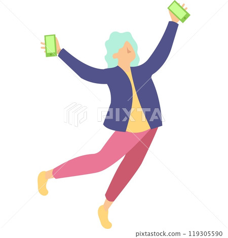 Vector happy woman with two smartphone icon 119305590