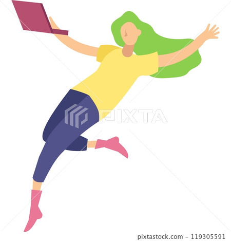 Vector woman with laptop levitating icon isolated Vector woman with laptop levitating icon isolated 119305591