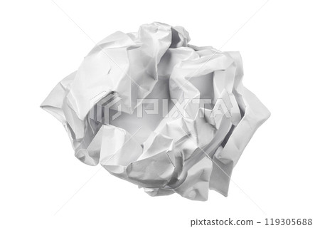 White crumpled paper ball isolated on white background 119305688