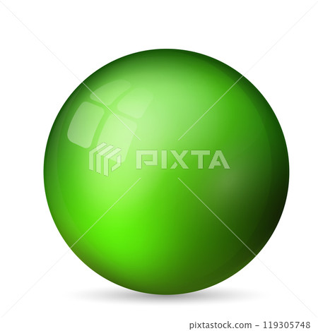 Glass green ball or precious pearl. Glossy realistic ball, 3D abstract vector illustration highlighted on a white background. Big metal bubble with shadow Glass green ball or precious pearl. Glossy realistic ball, 3D abstract vector illustration highlighted on a white background. Big metal bubble with shadow 119305748