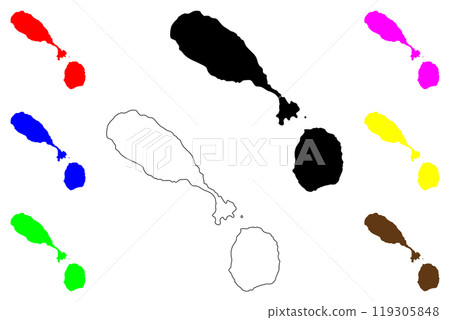 Saint Kitts and Nevis map vector illustration, scribble sketch Federation of Saint Christopher and Nevis 119305848