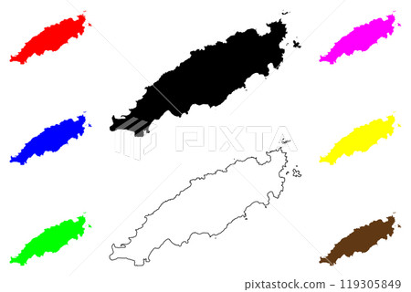 Tobago island (Republic of Trinidad and Tobago) map vector illustration, scribble sketch Tobago (Little Tobago, Goat, Giles Island) map 119305849