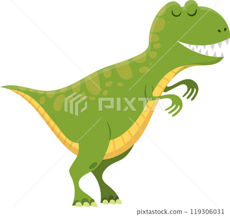 Cartoon illustration of a happy green tyrannosaurus rex dinosaur from the cretaceous period, smiling and looking friendly Cartoon illustration of a happy green tyrannosaurus rex dinosaur from the cretaceous period, smiling and looking friendly 119306031