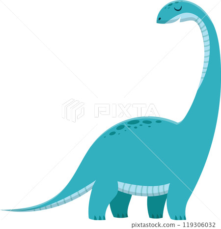 Cartoon illustration of a friendly brachiosaurus dinosaur from jurassic period, smiling and looking up with closed eyes Cartoon illustration of a friendly brachiosaurus dinosaur from jurassic period, smiling and looking up with closed eyes 119306032