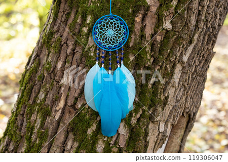 Handmade dream catcher with feathers threads and beads rope hanging 119306047