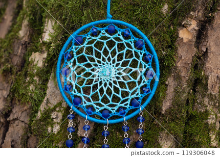 Handmade dream catcher with feathers threads and beads rope hanging 119306048