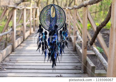 Handmade dream catcher with feathers threads and beads rope hanging 119306067