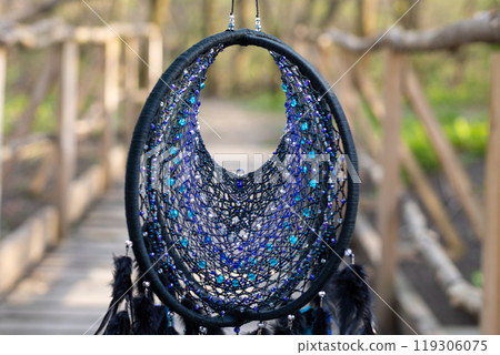 Handmade dream catcher with feathers threads and beads rope hanging 119306075