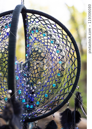 Handmade dream catcher with feathers threads and beads rope hanging 119306080