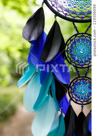 Handmade dream catcher with feathers threads and beads rope hanging Handmade dream catcher with feathers threads and beads rope hanging 119306099